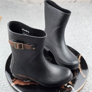 Chooka Downtown Mid Rain Boots Womens 7 Black Waterproof Rubber Buckle Boots
